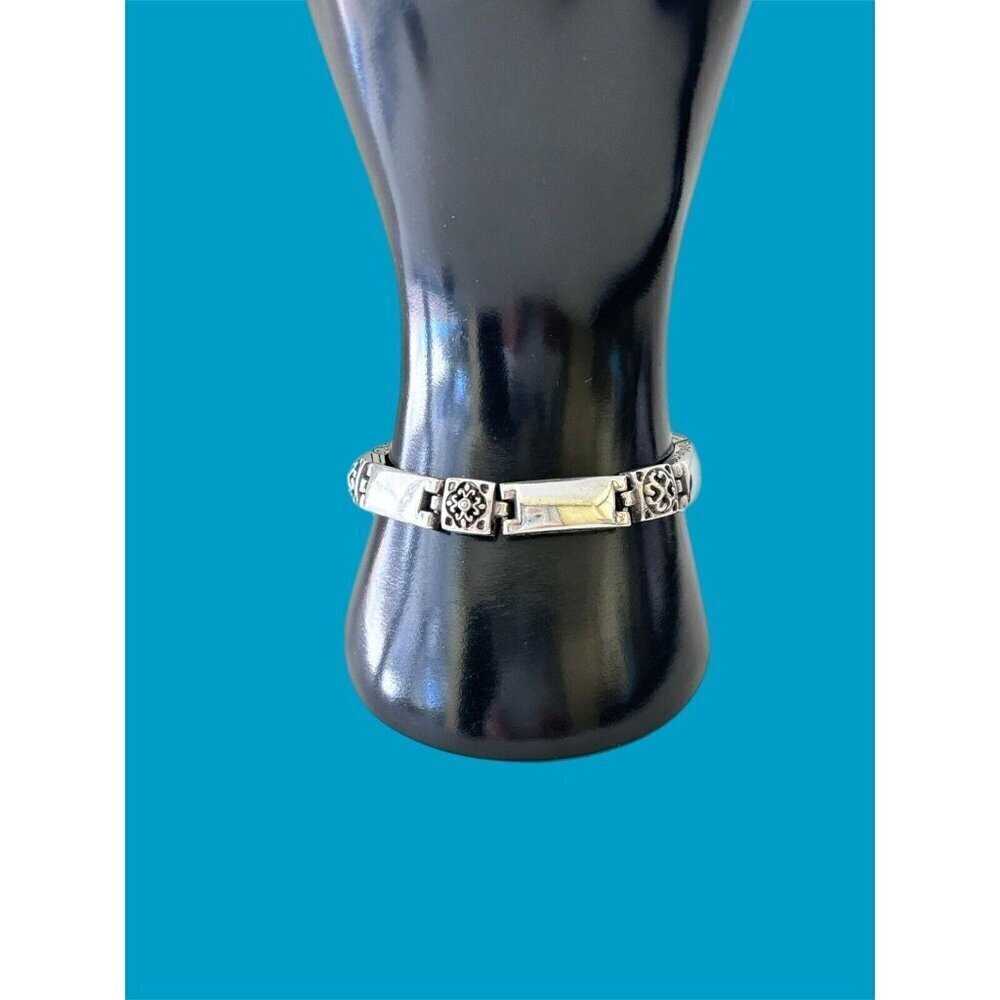 Brighton TRIBECA Silver Square Medallion Rectangular Solid Link Bracelet
